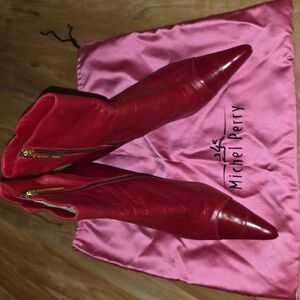 Michel Perry Vintage Red Mid-Calf Pointed-Toe Stiletto Boots – Size 9.5 US